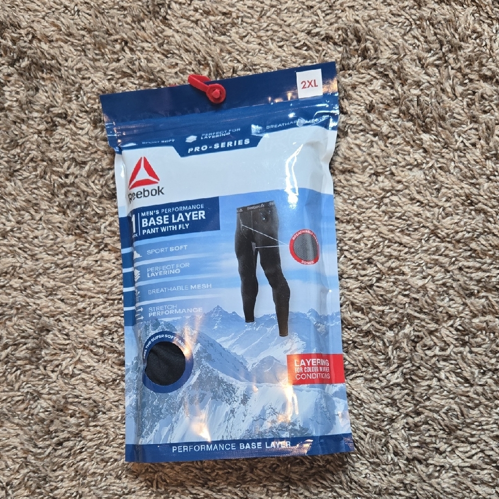Reebok Performance Base Layer 2XL Plus Size Pants with Fly Pro Series Sport Soft